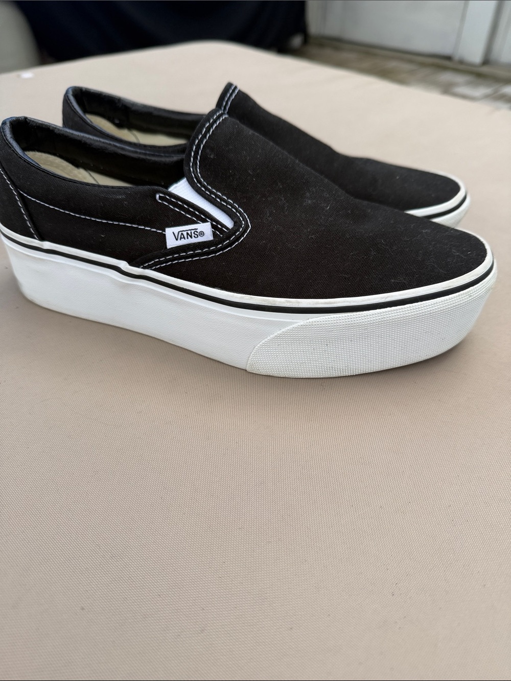 Vans Black Slip-On Platform Sneakers with White Sole